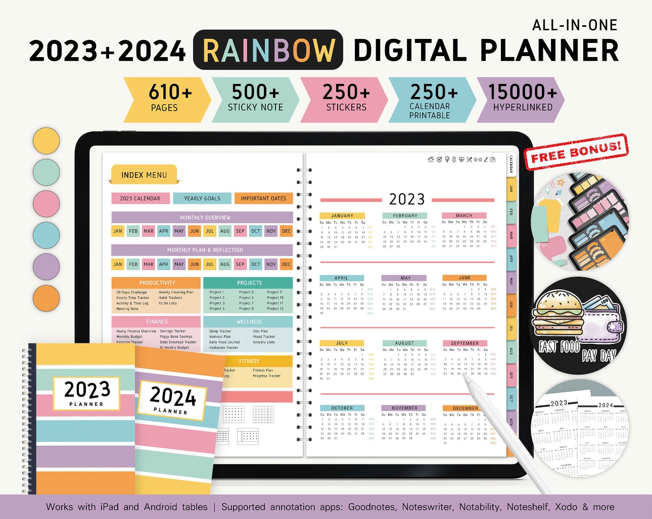 Rainbow Digital Planner Monthly, Weekly & Daily - 2024