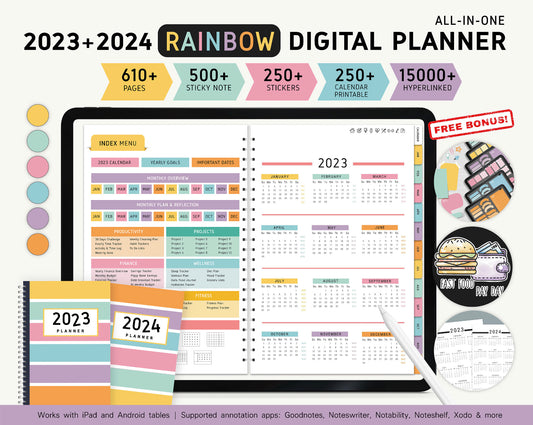 Rainbow Digital Planner Monthly, Weekly & Daily - 2024